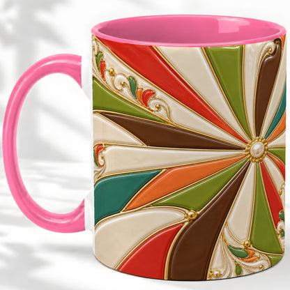 #pl[11oz|Pink] Retro Geometric Swirl Ceramic Mug for Abstract Art Fans