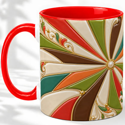 Retro Geometric Swirl Ceramic Mug for Abstract Art Fans