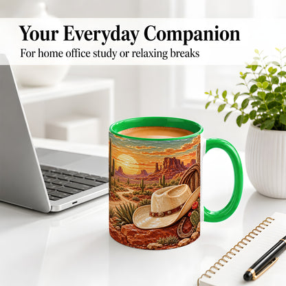 #pl[11oz|Green] Western Cowboy Desert Ceramic Mug for Western Style Fans
