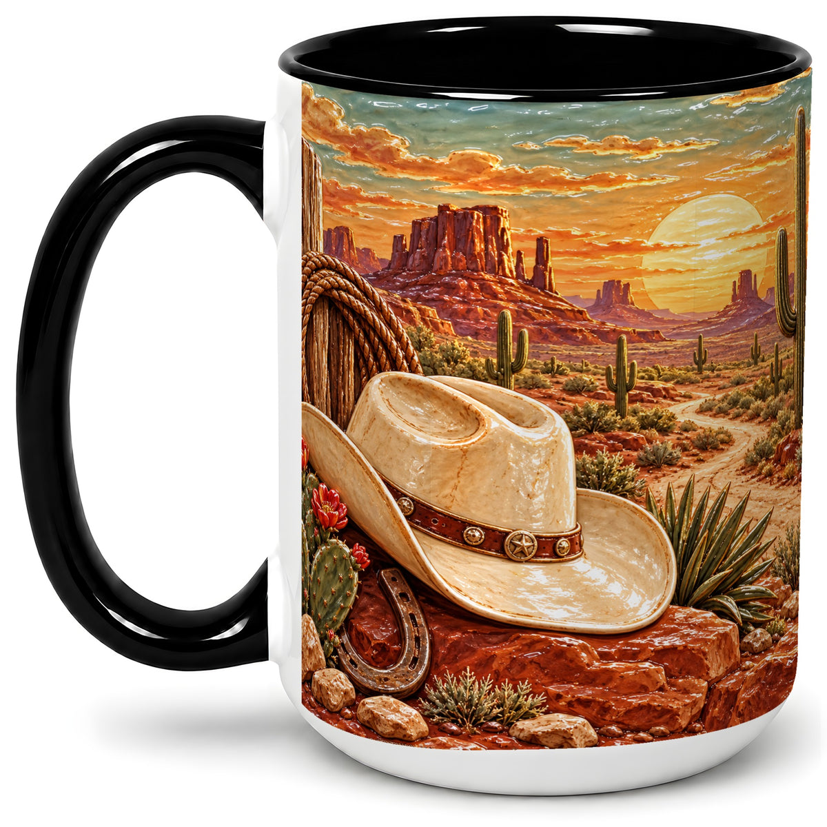 #pl[15oz|Black] Western Cowboy Desert Ceramic Mug for Western Style Fans