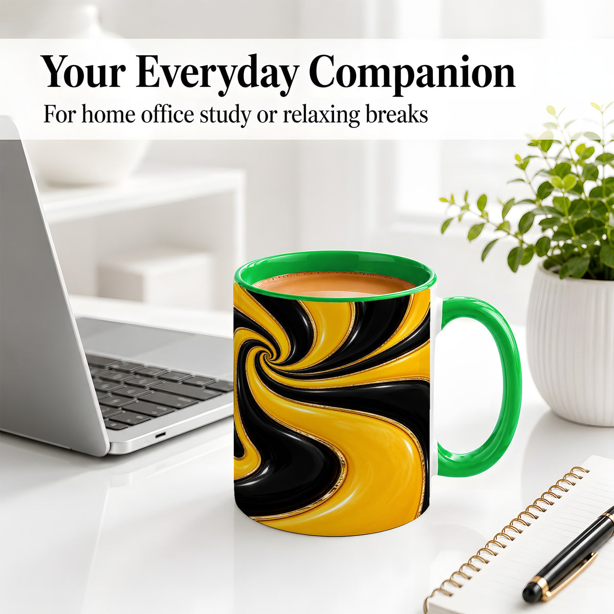 #pl[11oz|Green] Yellow Black Abstract Swirl Ceramic Mug for Modern Art Fans