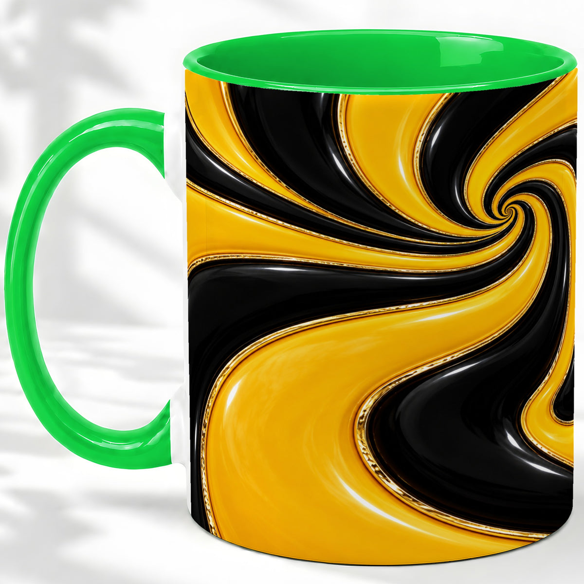 #pl[11oz|Green] Yellow Black Abstract Swirl Ceramic Mug for Modern Art Fans
