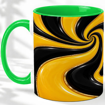 #pl[11oz|Green] Yellow Black Abstract Swirl Ceramic Mug for Modern Art Fans