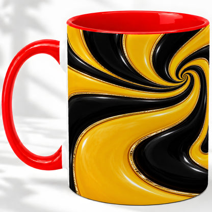 Yellow Black Abstract Swirl Ceramic Mug for Modern Art Fans