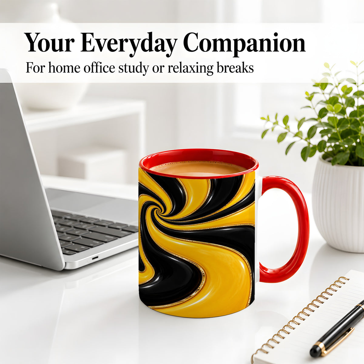 #pl[11oz|Red] Yellow Black Abstract Swirl Ceramic Mug for Modern Art Fans