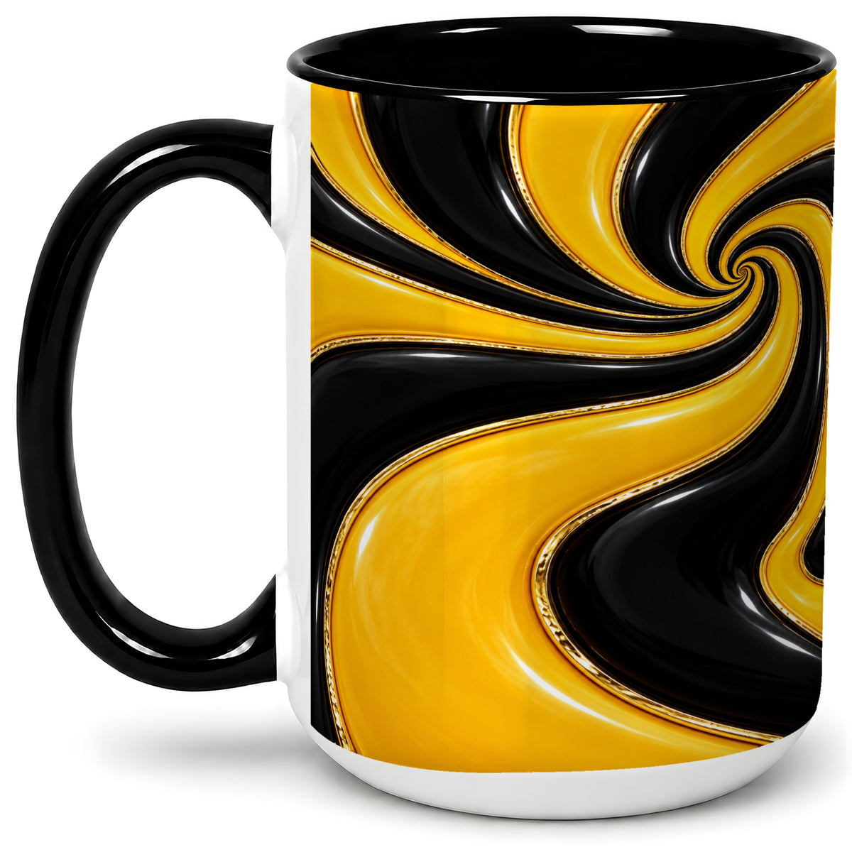 #pl[15oz|Black] Yellow Black Abstract Swirl Ceramic Mug for Modern Art Fans