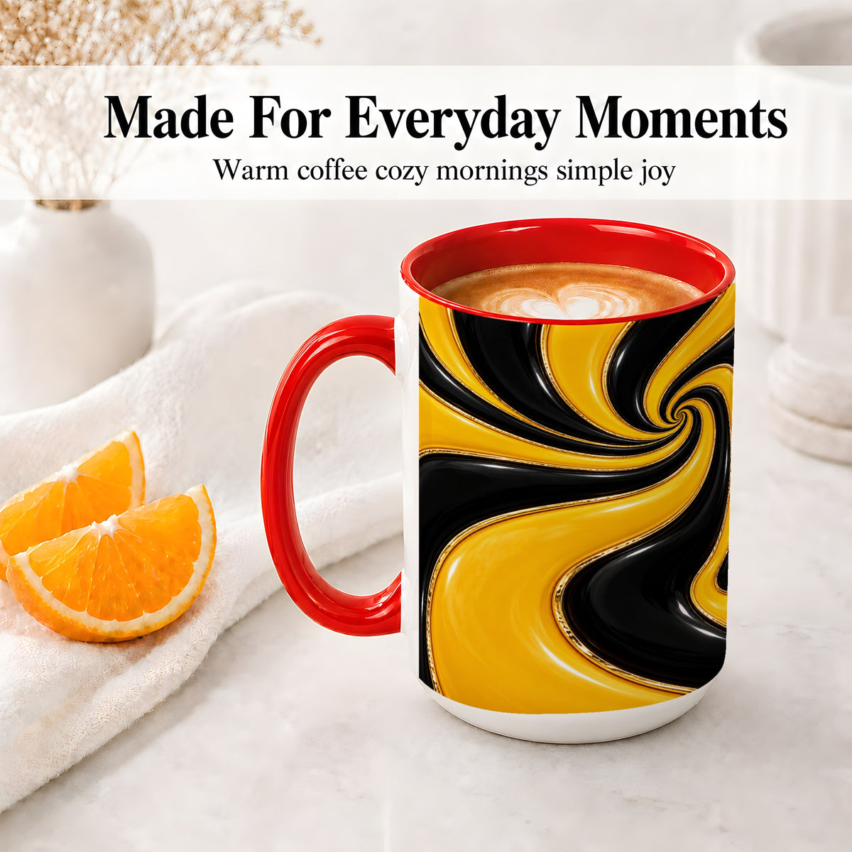 #pl[15oz|Red] Yellow Black Abstract Swirl Ceramic Mug for Modern Art Fans