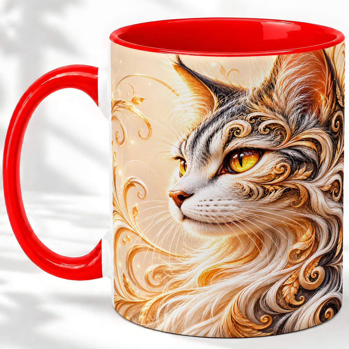 Ornate Filigree Cat Portrait Ceramic Mug for Cat Lovers