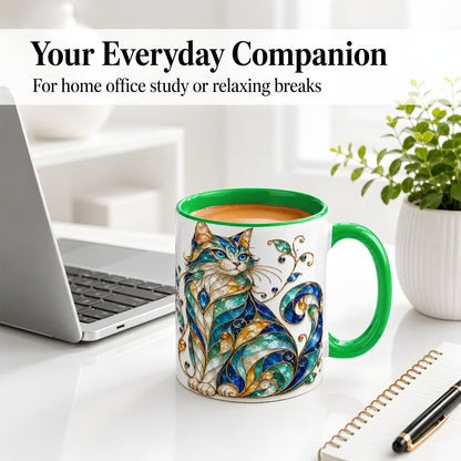 #pl[11oz|Green] Stained Glass Style Cat Ceramic Mug for Cat Lovers