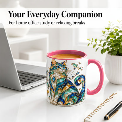 #pl[11oz|Pink] Stained Glass Style Cat Ceramic Mug for Cat Lovers