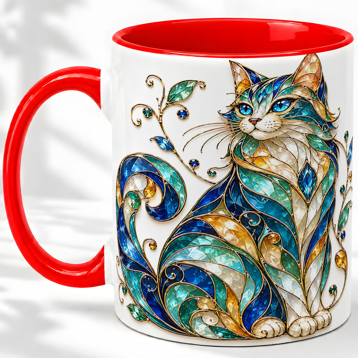 Stained Glass Style Cat Ceramic Mug for Cat Lovers