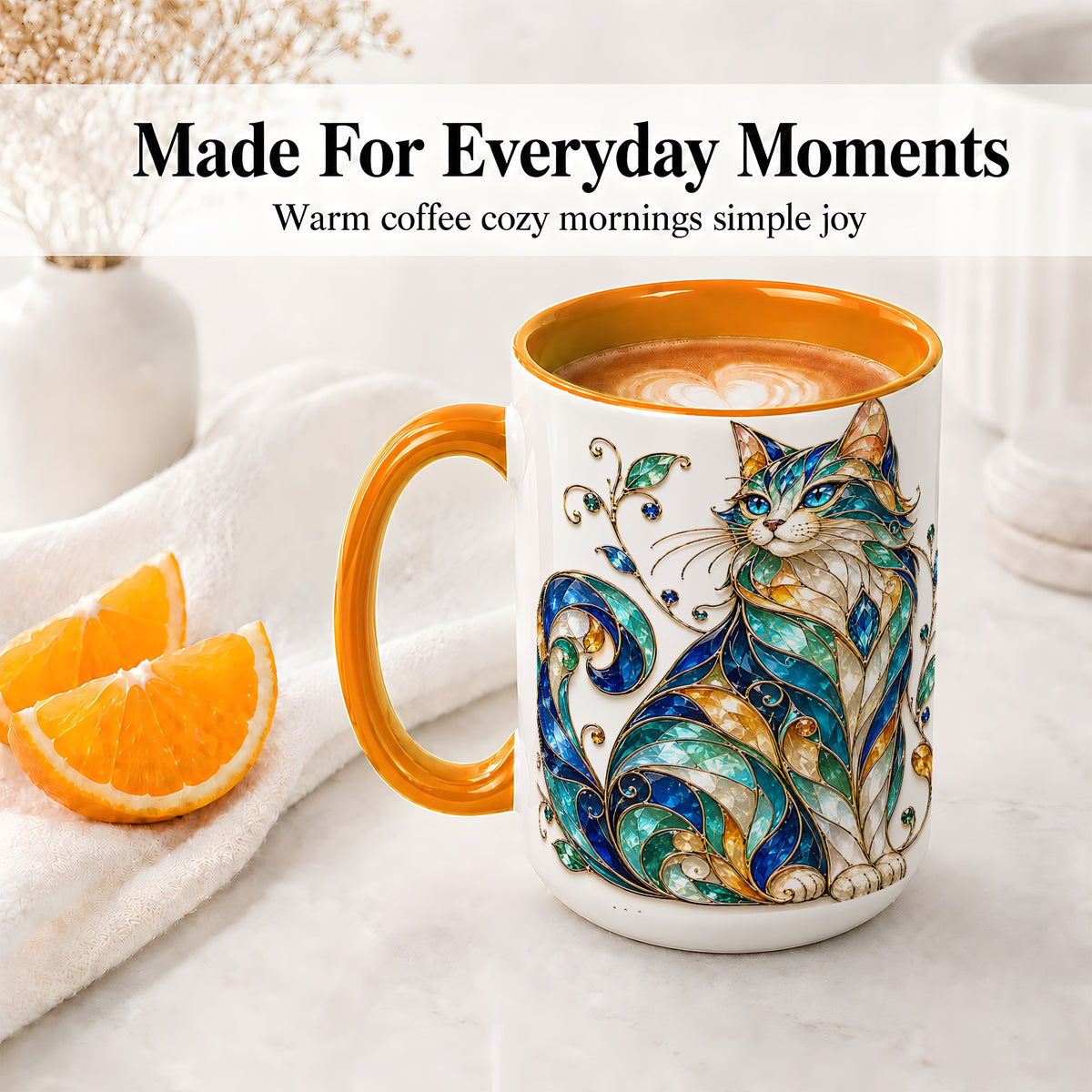 #pl[15oz|Orange] Stained Glass Style Cat Ceramic Mug for Cat Lovers