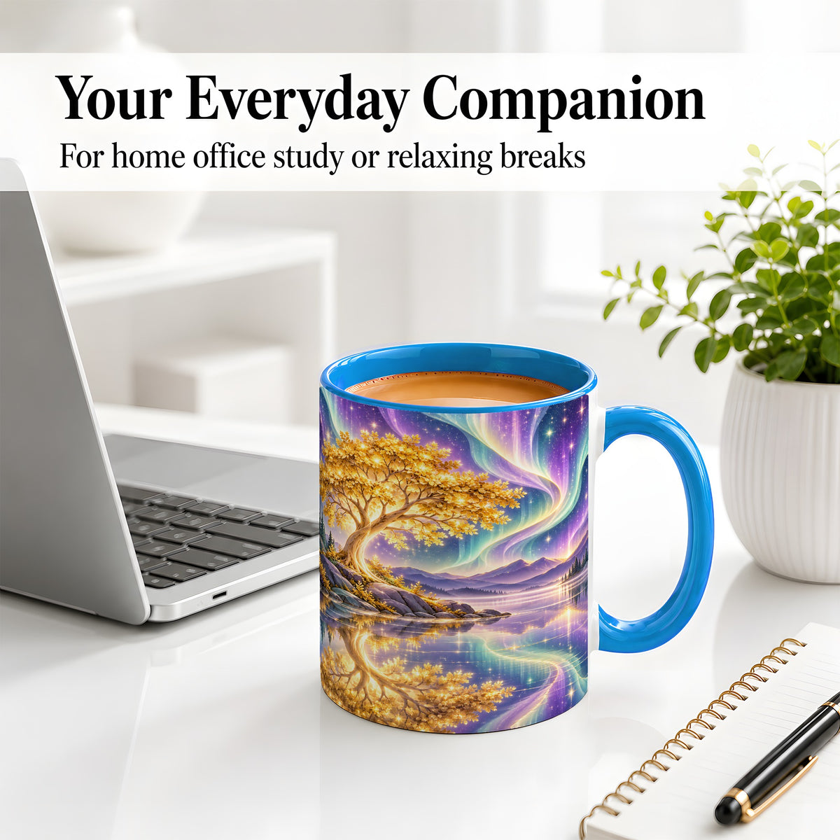 #pl[11oz|Blue] Golden Tree Aurora Ceramic Mug for Nature Lovers