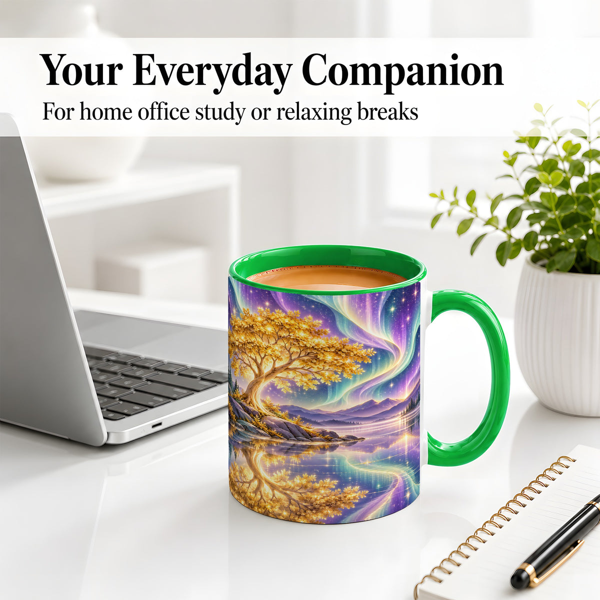 #pl[11oz|Green] Golden Tree Aurora Ceramic Mug for Nature Lovers