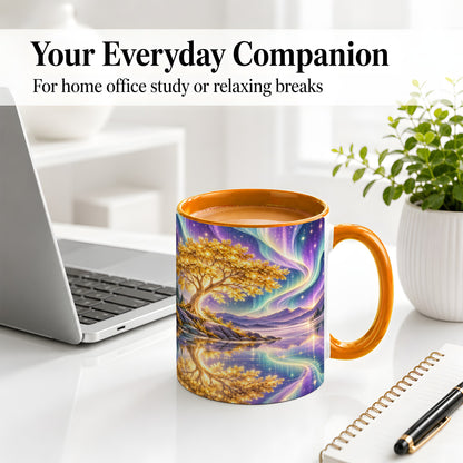 #pl[11oz|Orange] Golden Tree Aurora Ceramic Mug for Nature Lovers