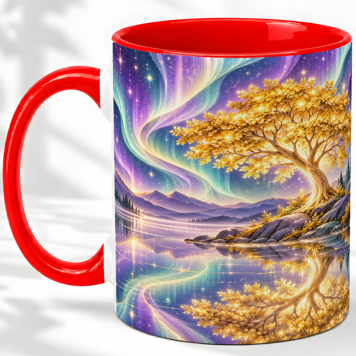 Golden Tree Aurora Ceramic Mug for Nature Lovers