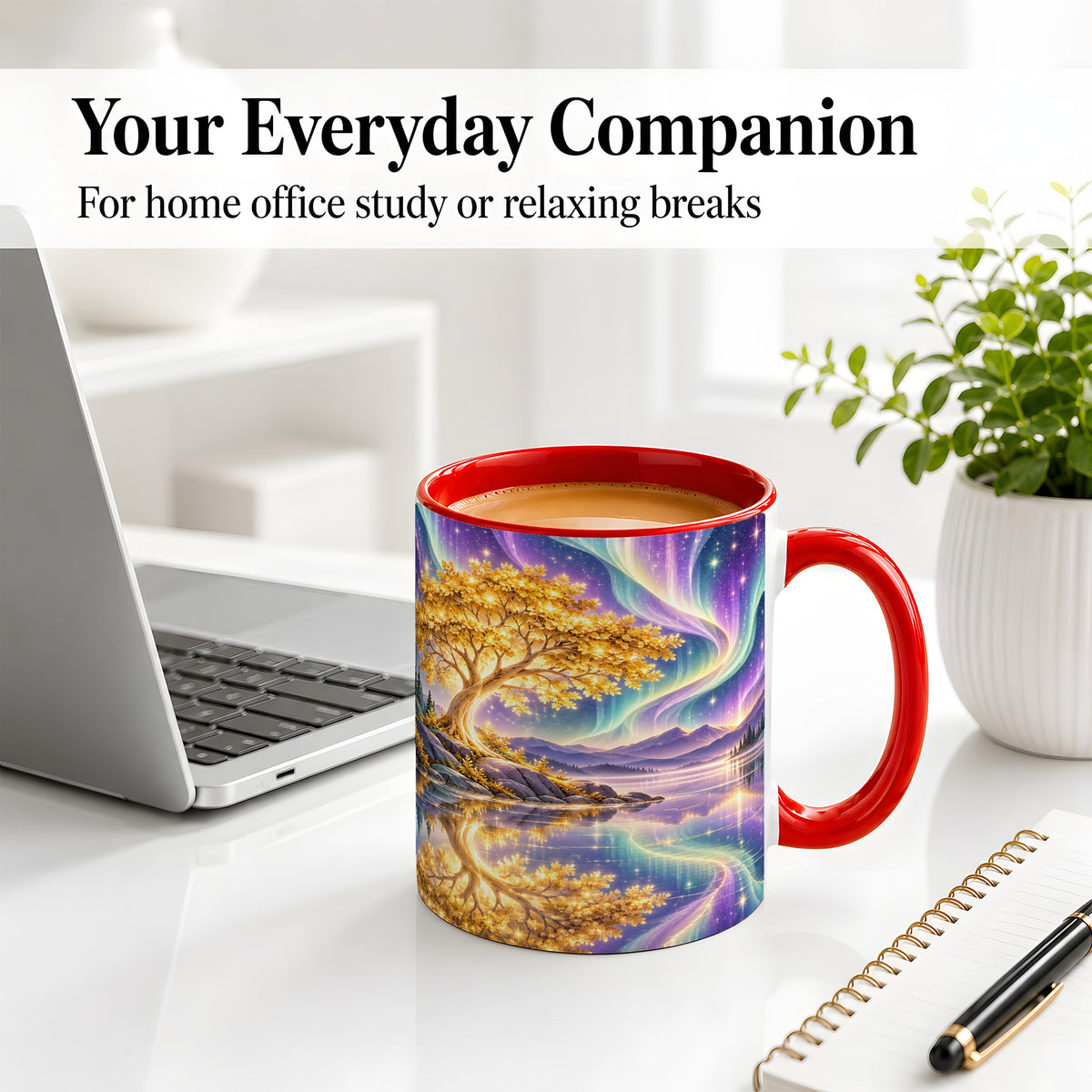 #pl[11oz|Red] Golden Tree Aurora Ceramic Mug for Nature Lovers