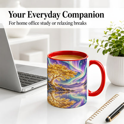 #pl[11oz|Red] Golden Tree Aurora Ceramic Mug for Nature Lovers