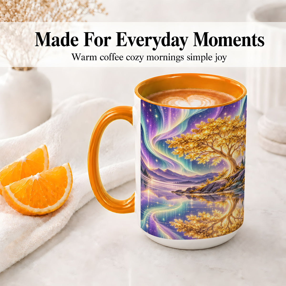 #pl[15oz|Orange] Golden Tree Aurora Ceramic Mug for Nature Lovers