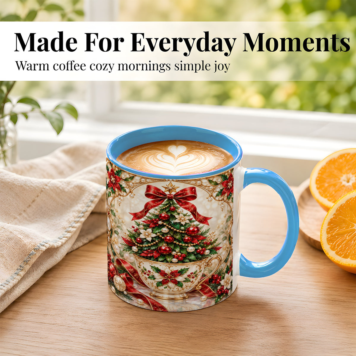 #pl[11oz|Blue] Christmas Tree Coffee Mug, Holiday Teacup Mug, Ceramic Cup