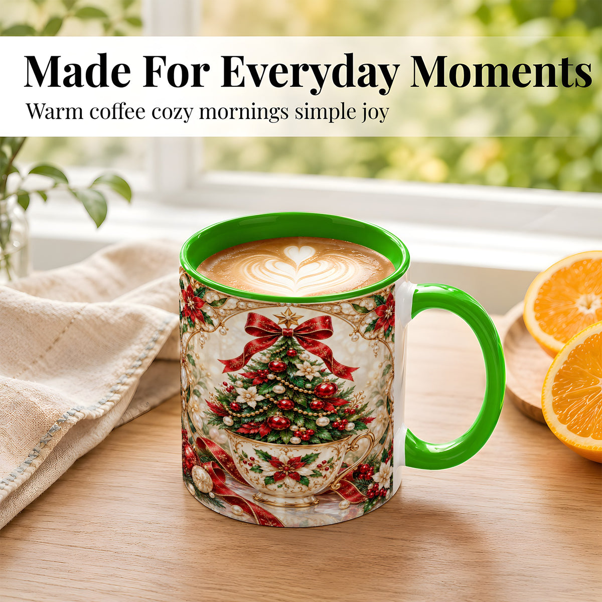 #pl[11oz|Green] Christmas Tree Coffee Mug, Holiday Teacup Mug, Ceramic Cup