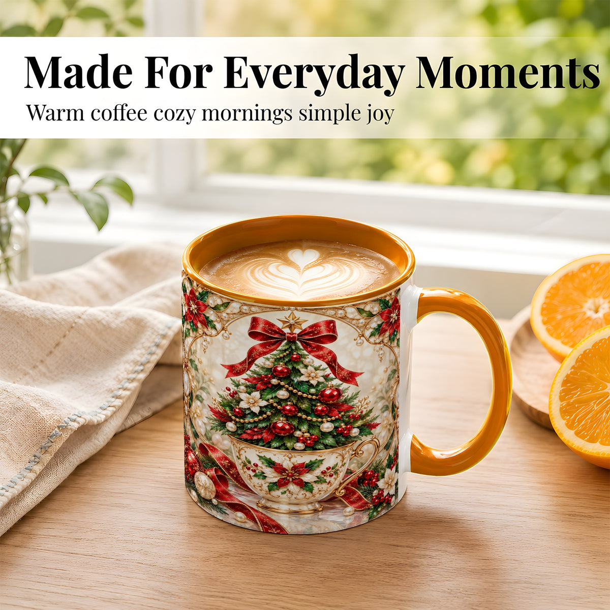 #pl[11oz|Orange] Christmas Tree Coffee Mug, Holiday Teacup Mug, Ceramic Cup