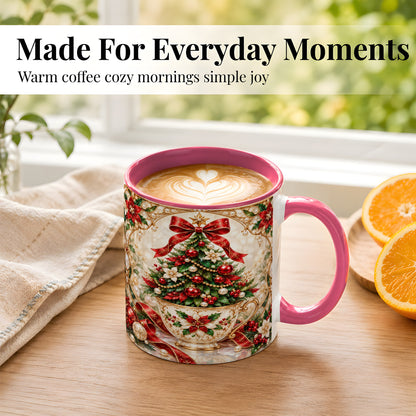 #pl[11oz|Pink] Christmas Tree Coffee Mug, Holiday Teacup Mug, Ceramic Cup