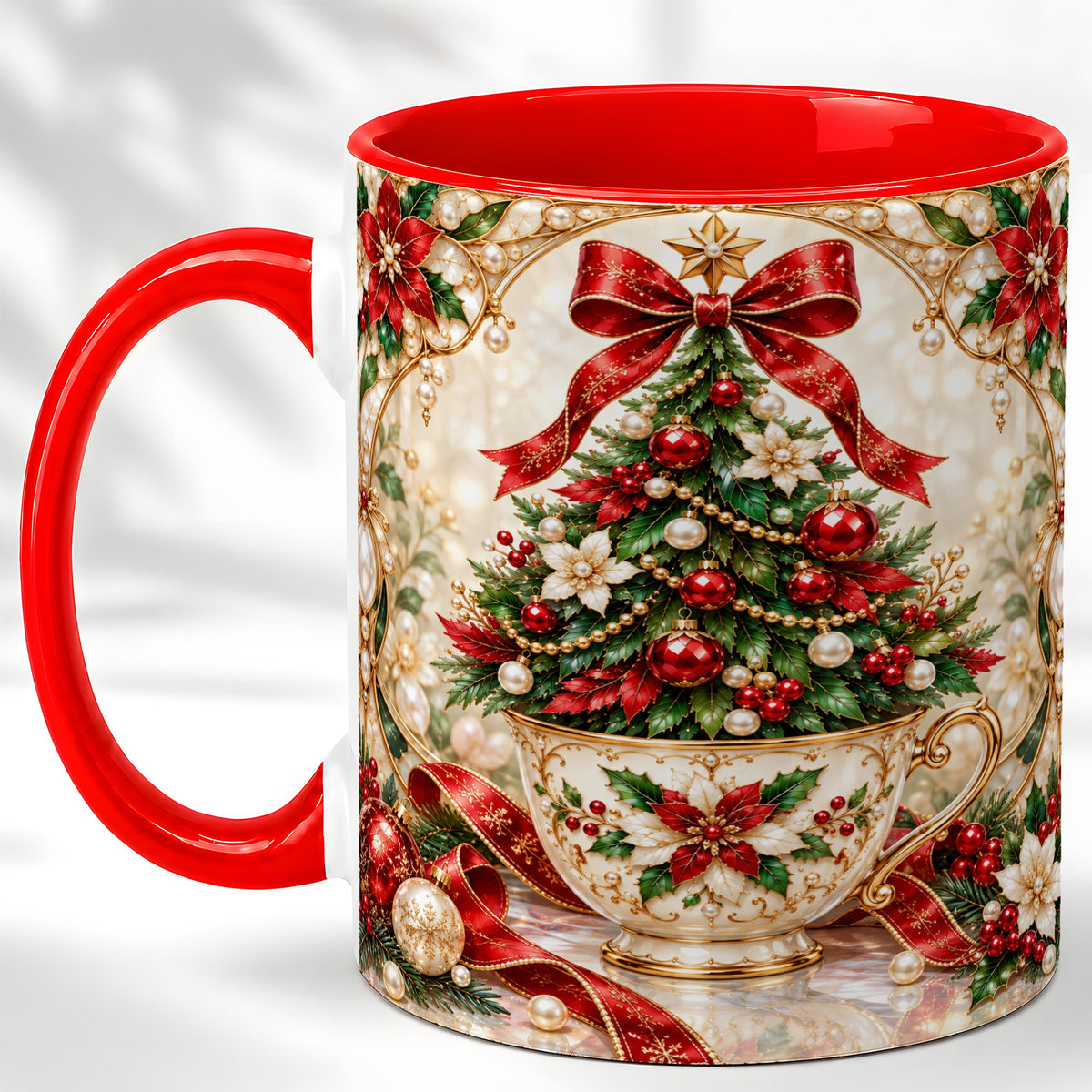 Christmas Tree Coffee Mug, Holiday Teacup Mug, Ceramic Cup