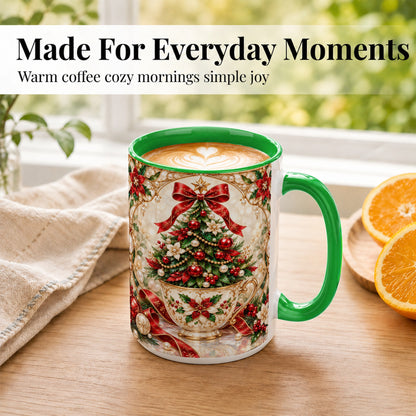 #pl[15oz|Green] Christmas Tree Coffee Mug, Holiday Teacup Mug, Ceramic Cup