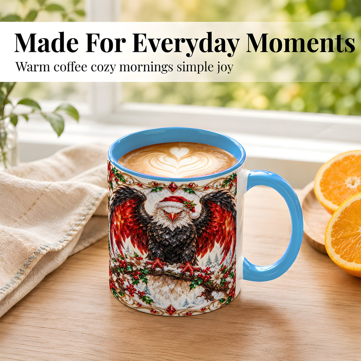 #pl[11oz|Blue] Christmas Eagle Coffee Mug, Bald Eagle Mug, Ceramic Cup