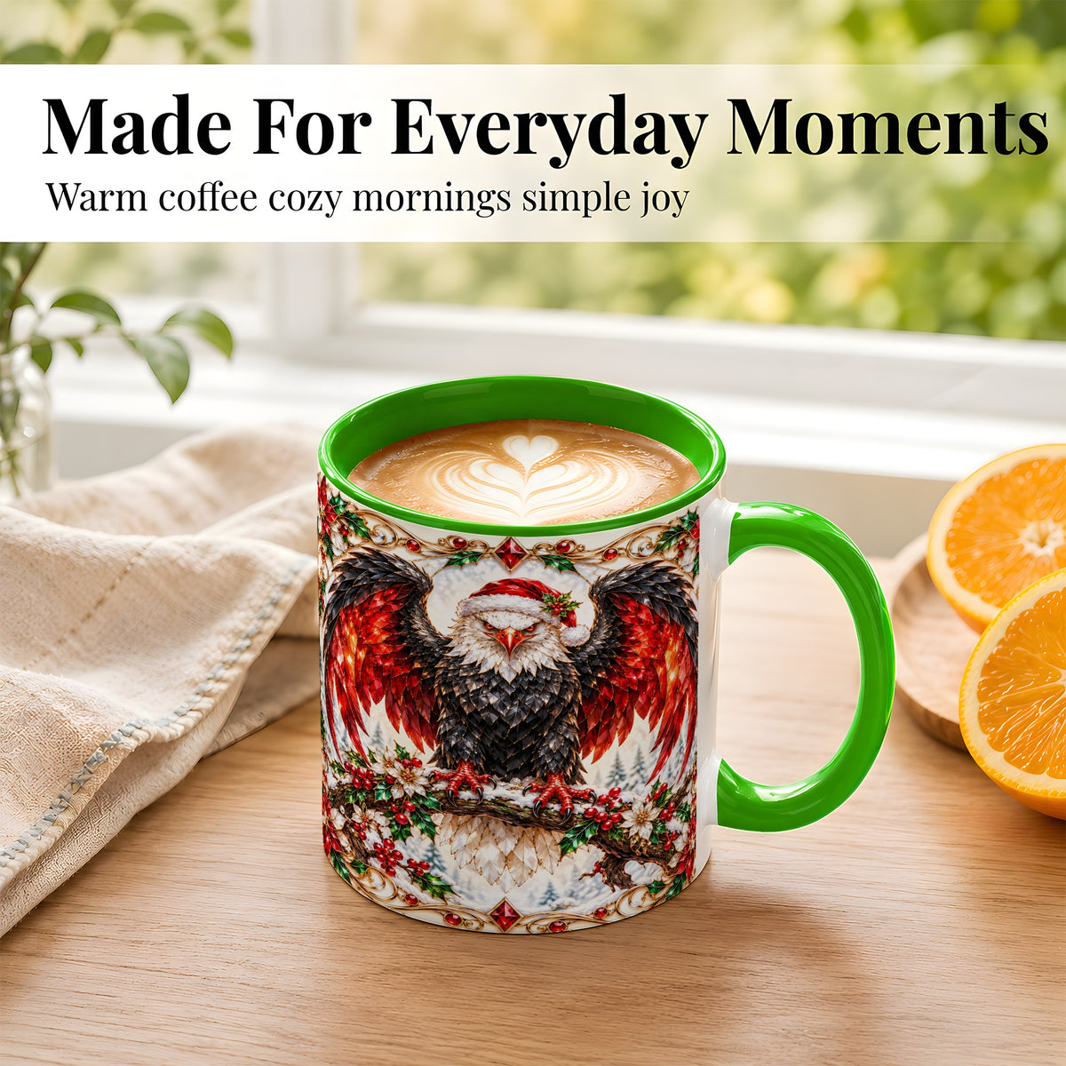 #pl[11oz|Green] Christmas Eagle Coffee Mug, Bald Eagle Mug, Ceramic Cup