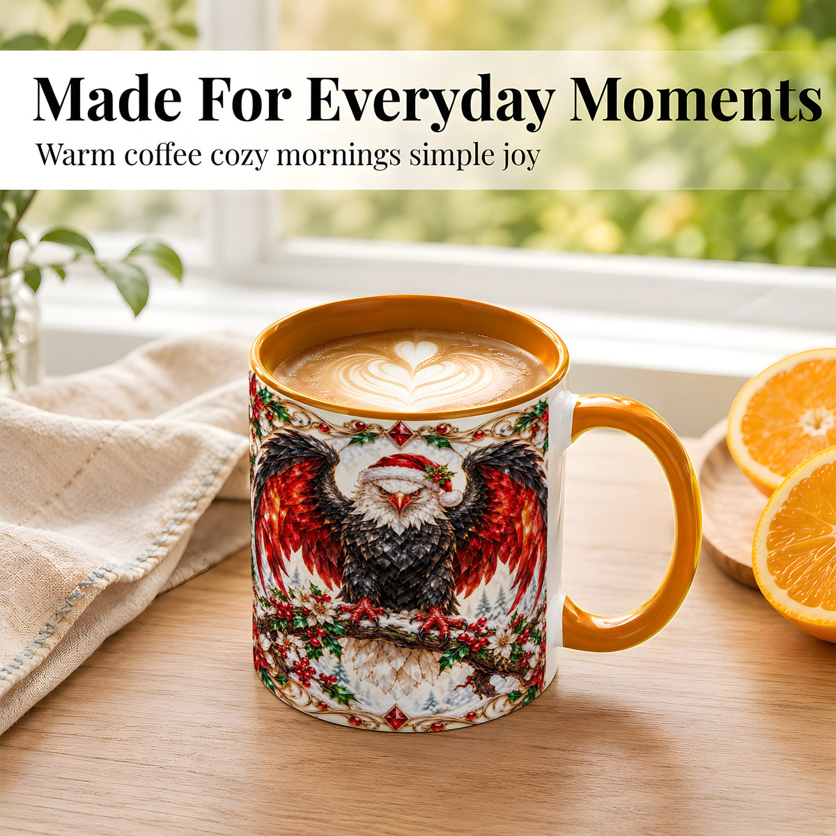 #pl[11oz|Orange] Christmas Eagle Coffee Mug, Bald Eagle Mug, Ceramic Cup