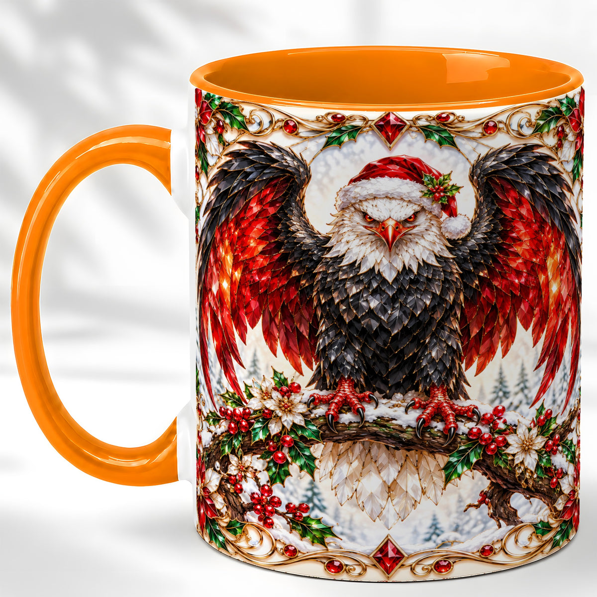 #pl[11oz|Orange] Christmas Eagle Coffee Mug, Bald Eagle Mug, Ceramic Cup