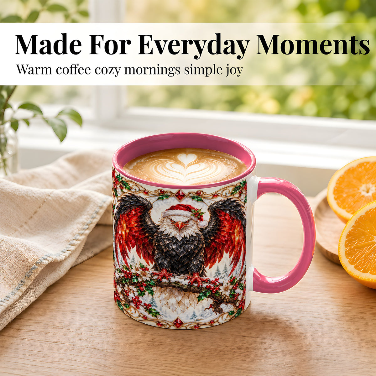 #pl[11oz|Pink] Christmas Eagle Coffee Mug, Bald Eagle Mug, Ceramic Cup