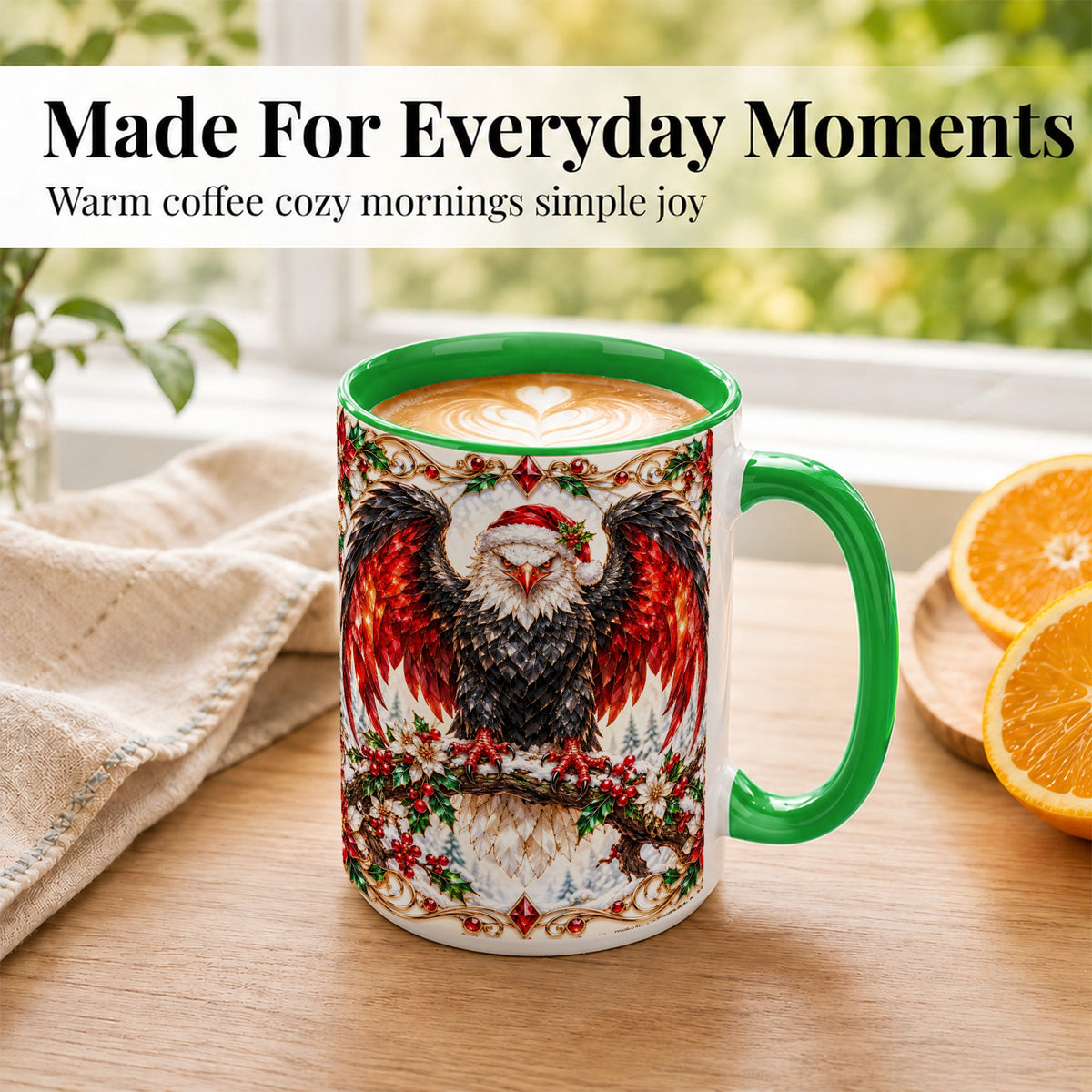#pl[15oz|Green] Christmas Eagle Coffee Mug, Bald Eagle Mug, Ceramic Cup
