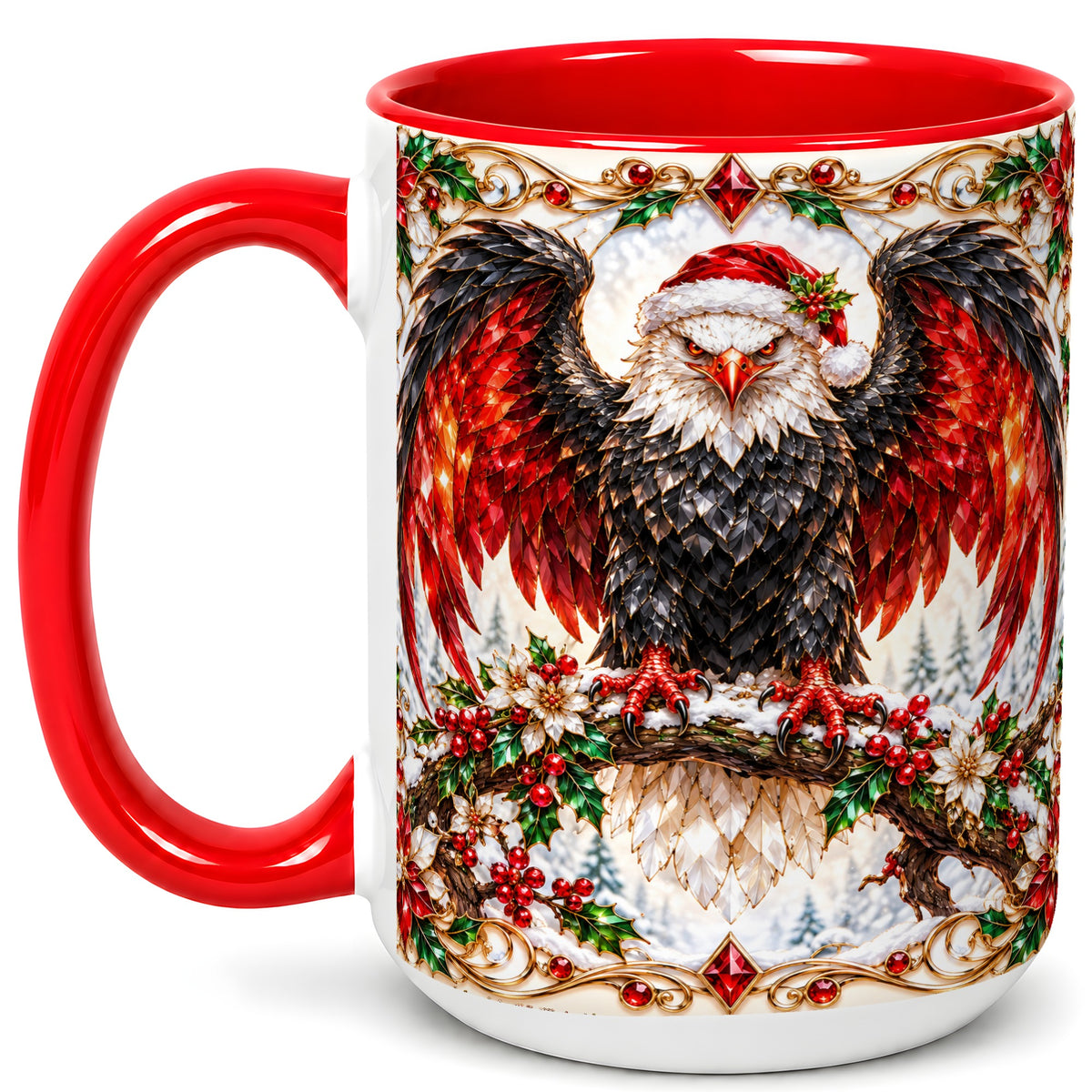 #pl[15oz|Red] Christmas Eagle Coffee Mug, Bald Eagle Mug, Ceramic Cup