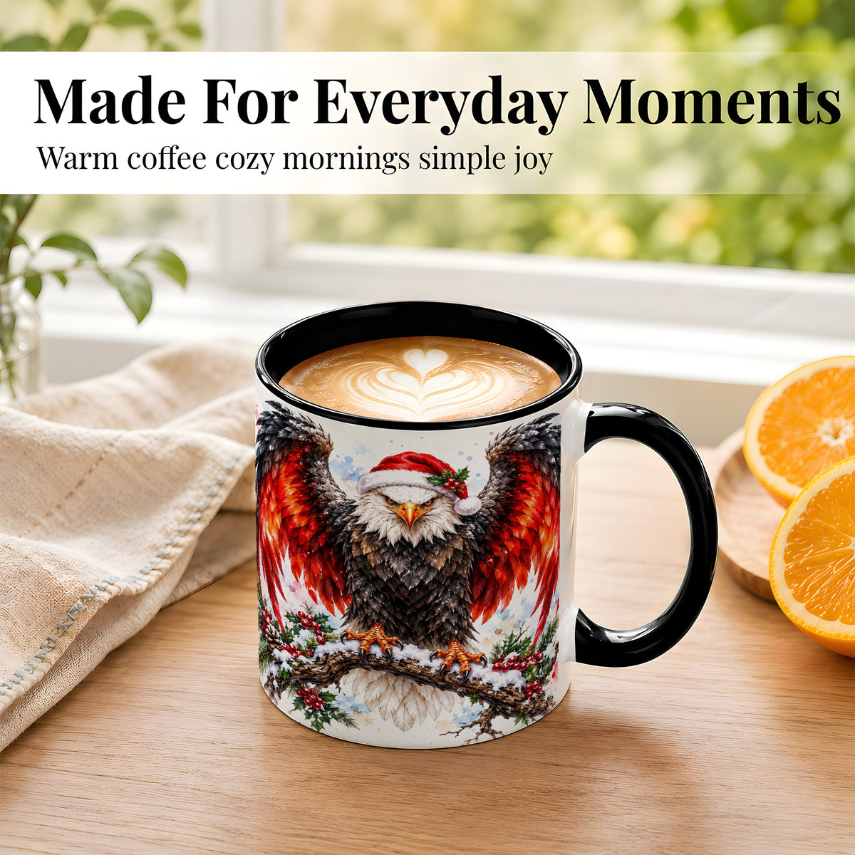 #pl[11oz|Black] Christmas Eagle Coffee Mug, Watercolor Bald Eagle Mug, Ceramic Cup