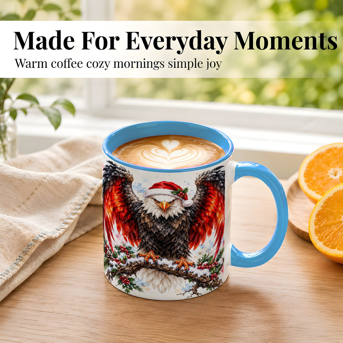 #pl[11oz|Blue] Christmas Eagle Coffee Mug, Watercolor Bald Eagle Mug, Ceramic Cup