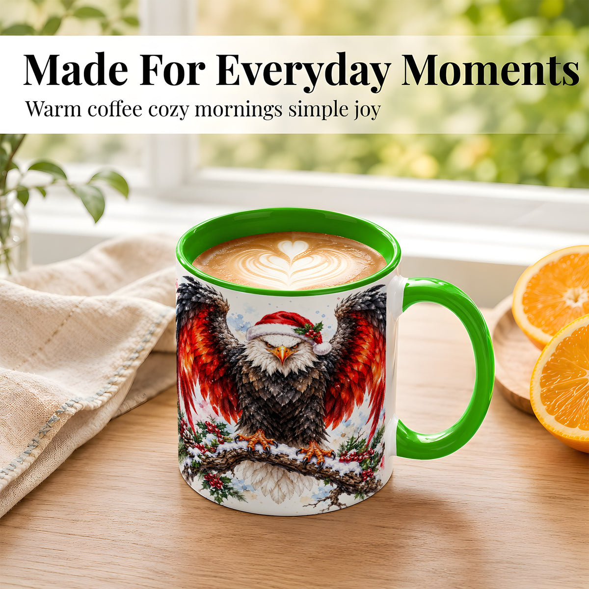 #pl[11oz|Green] Christmas Eagle Coffee Mug, Watercolor Bald Eagle Mug, Ceramic Cup