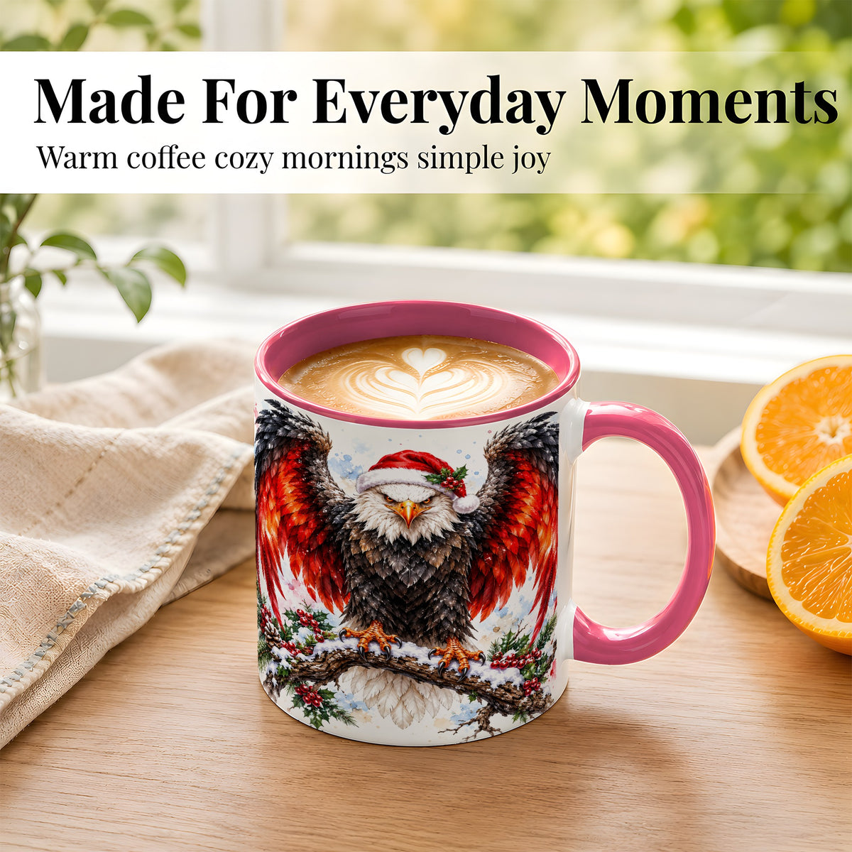 #pl[11oz|Pink] Christmas Eagle Coffee Mug, Watercolor Bald Eagle Mug, Ceramic Cup