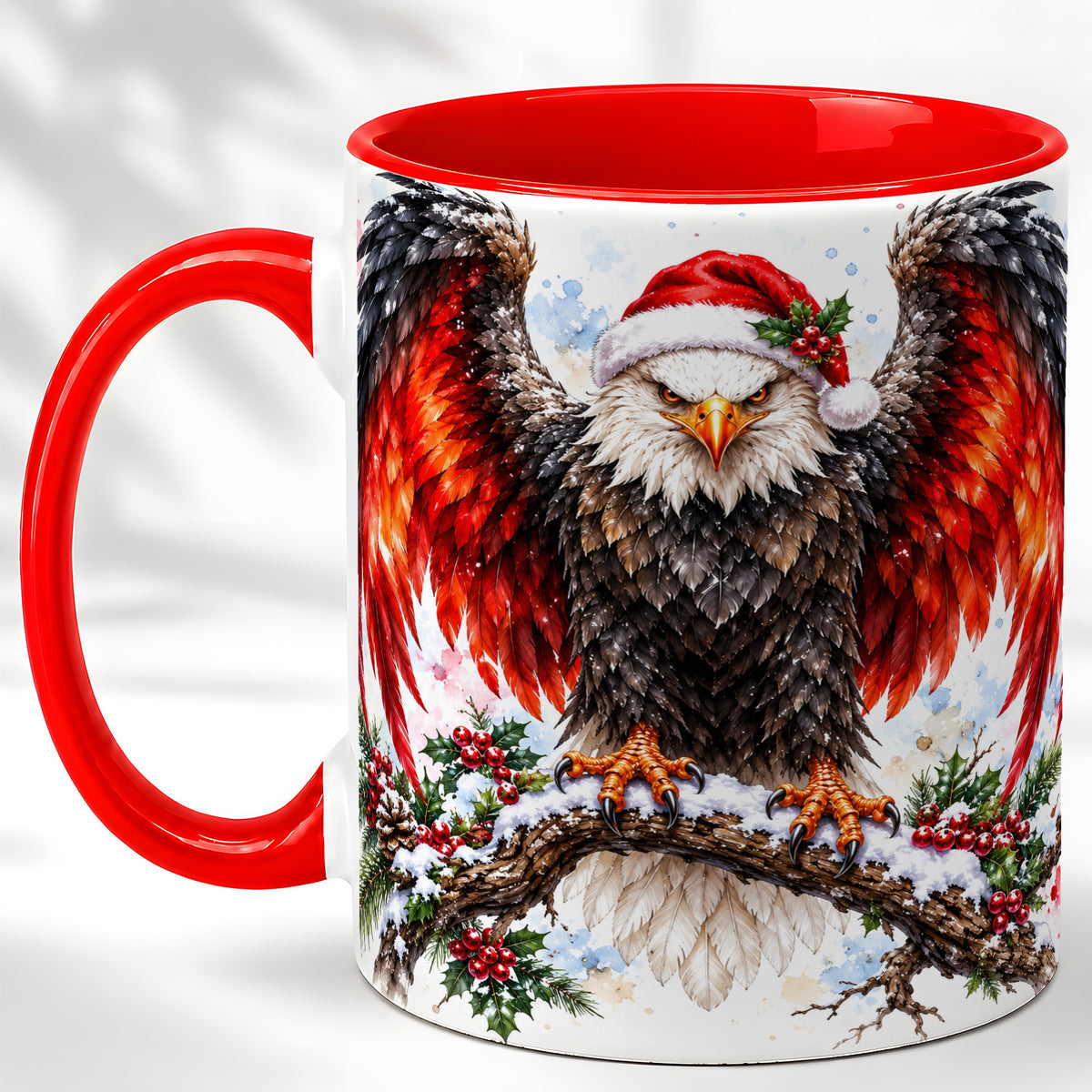 Christmas Eagle Coffee Mug, Watercolor Bald Eagle Mug, Ceramic Cup