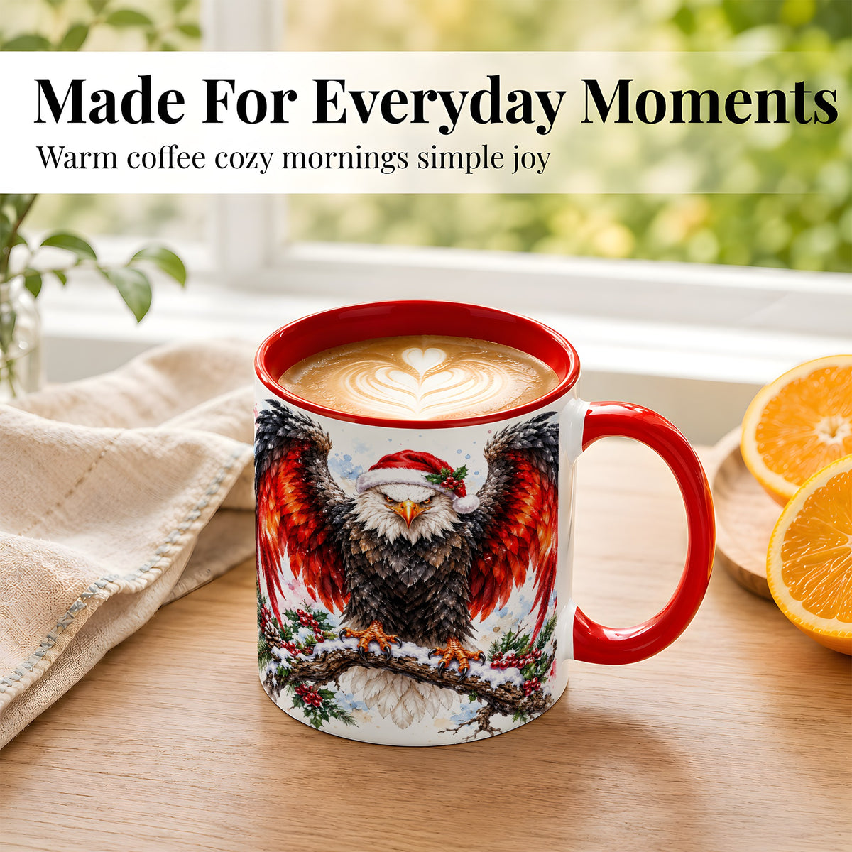 #pl[11oz|Red] Christmas Eagle Coffee Mug, Watercolor Bald Eagle Mug, Ceramic Cup