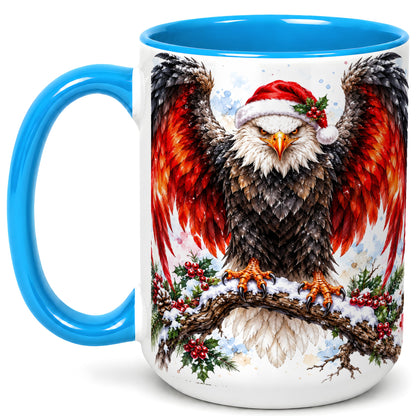 #pl[15oz|Blue] Christmas Eagle Coffee Mug, Watercolor Bald Eagle Mug, Ceramic Cup