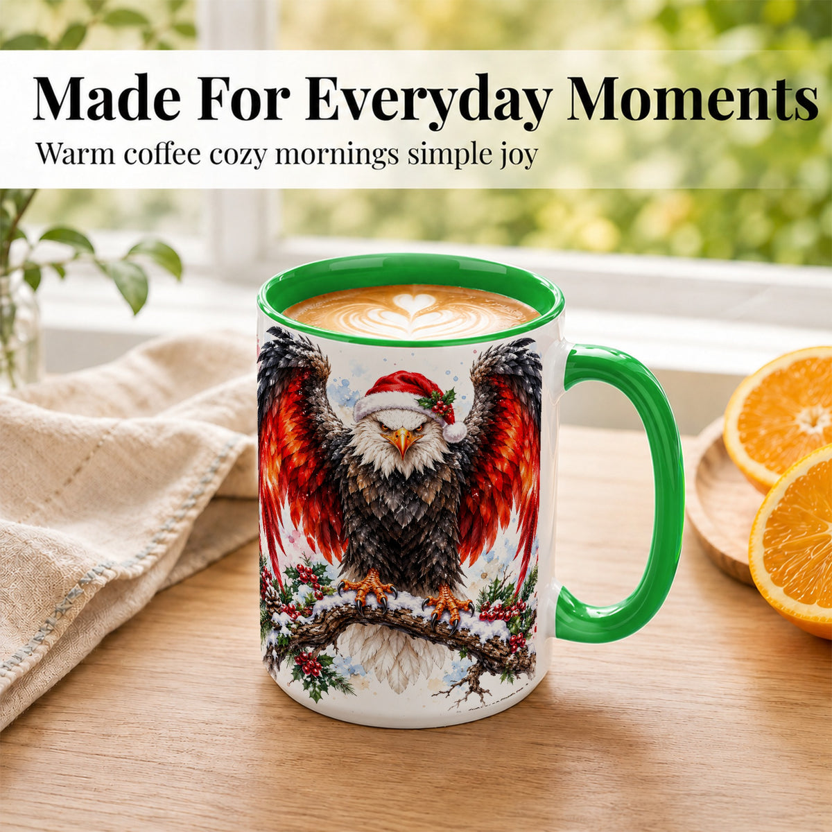 #pl[15oz|Green] Christmas Eagle Coffee Mug, Watercolor Bald Eagle Mug, Ceramic Cup
