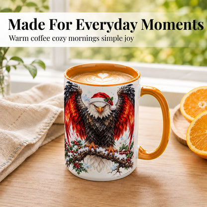 #pl[15oz|Orange] Christmas Eagle Coffee Mug, Watercolor Bald Eagle Mug, Ceramic Cup