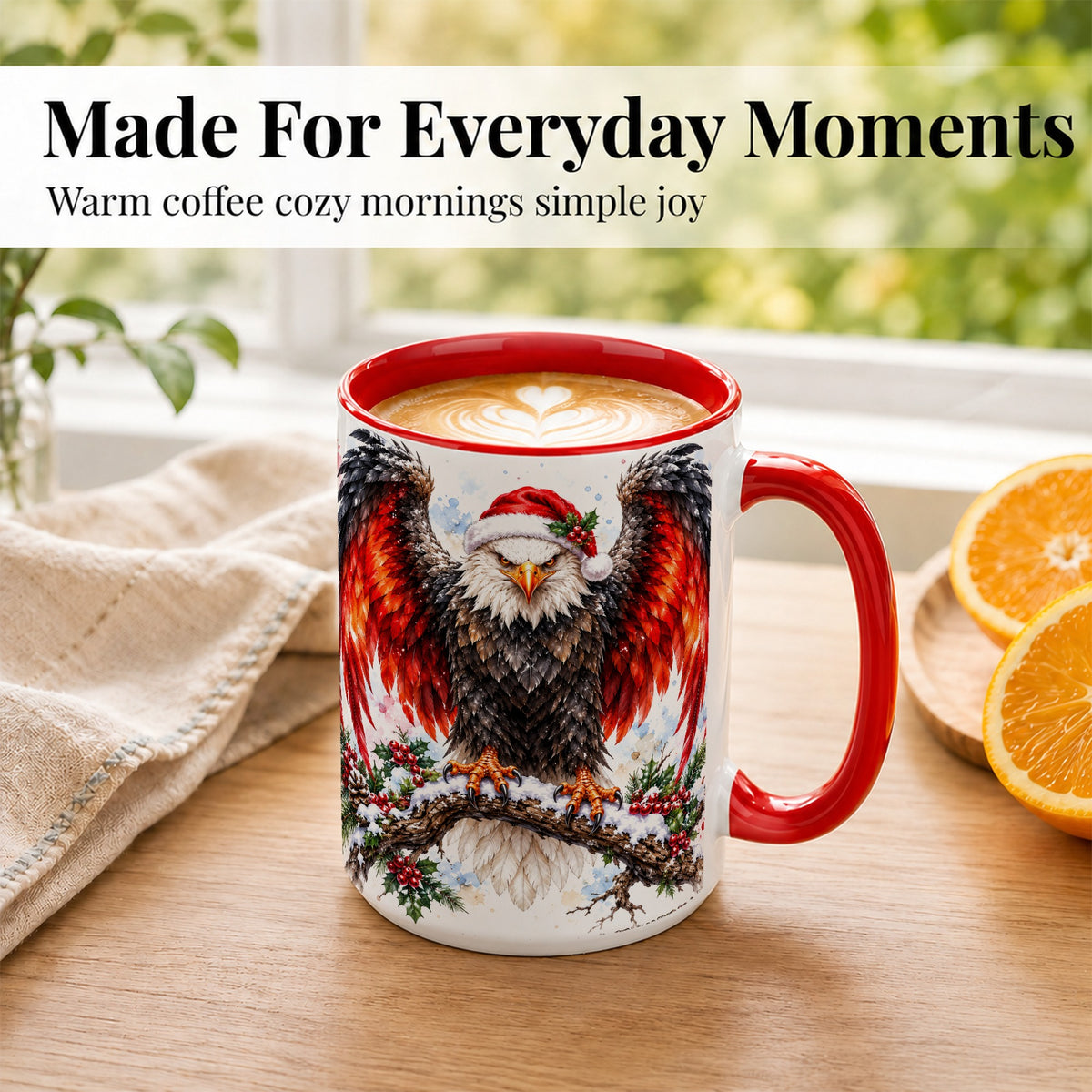 #pl[15oz|Red] Christmas Eagle Coffee Mug, Watercolor Bald Eagle Mug, Ceramic Cup