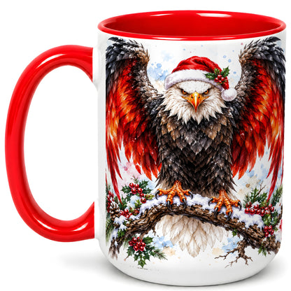 #pl[15oz|Red] Christmas Eagle Coffee Mug, Watercolor Bald Eagle Mug, Ceramic Cup