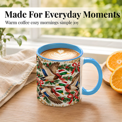 #pl[11oz|Blue] Christmas Mallard Coffee Mug, Holiday Duck Trio Mug, Ceramic Cup
