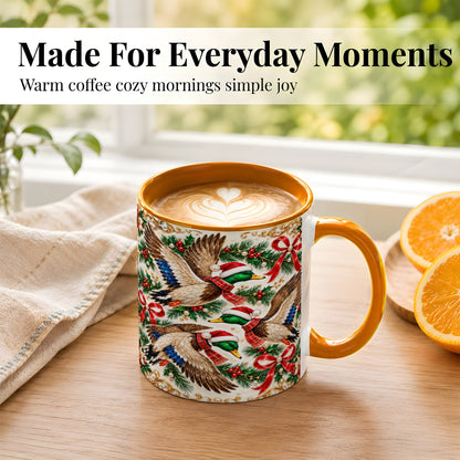 #pl[11oz|Orange] Christmas Mallard Coffee Mug, Holiday Duck Trio Mug, Ceramic Cup