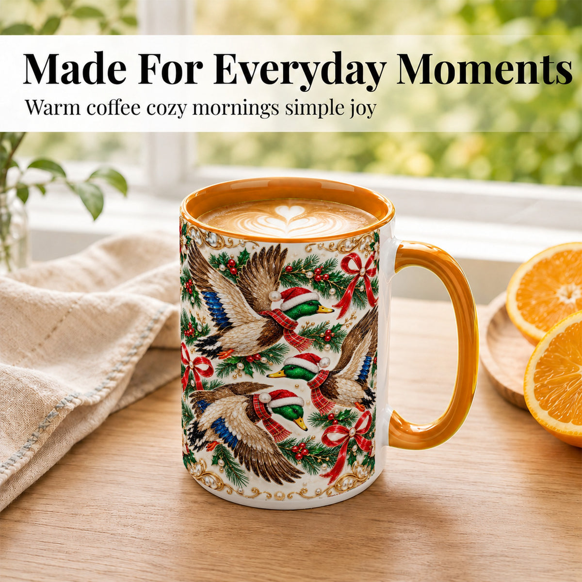 #pl[15oz|Orange] Christmas Mallard Coffee Mug, Holiday Duck Trio Mug, Ceramic Cup